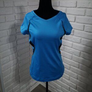 Athletic Works Ladies Blue & Black Size Medium V-neck Cap Sleeves Athletic Top
